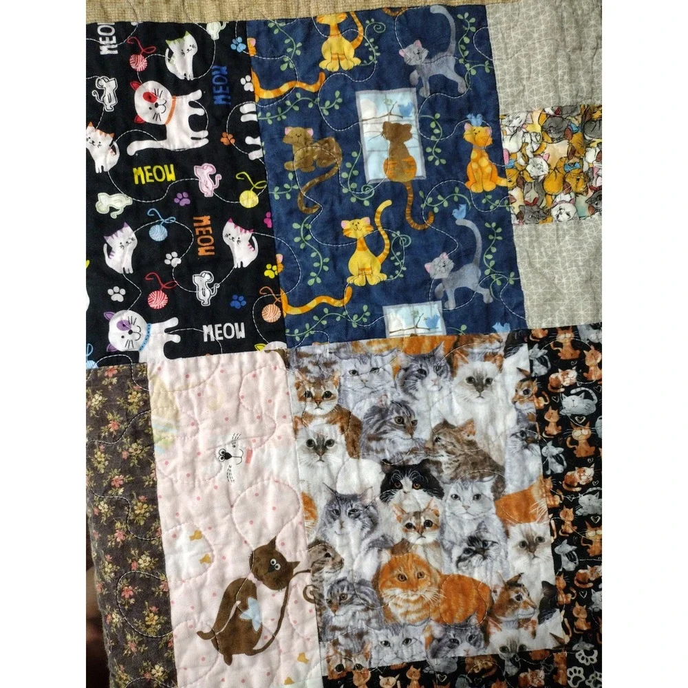 Handmade Patchwork Cat Quilt Marie The Aristocats Reversible Pink Tan 38x48